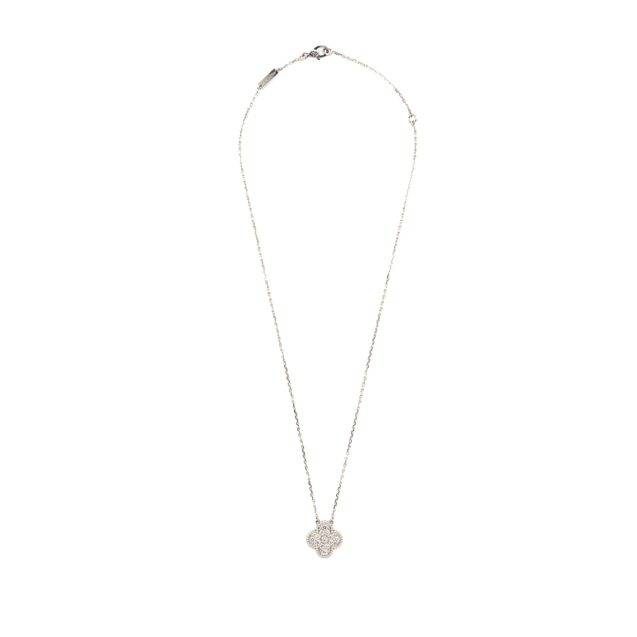VAN CLEEF AND ARPELS VINTAGE ALHAMBRA PENDANT WHITE GOLD WITH DIAMONDS