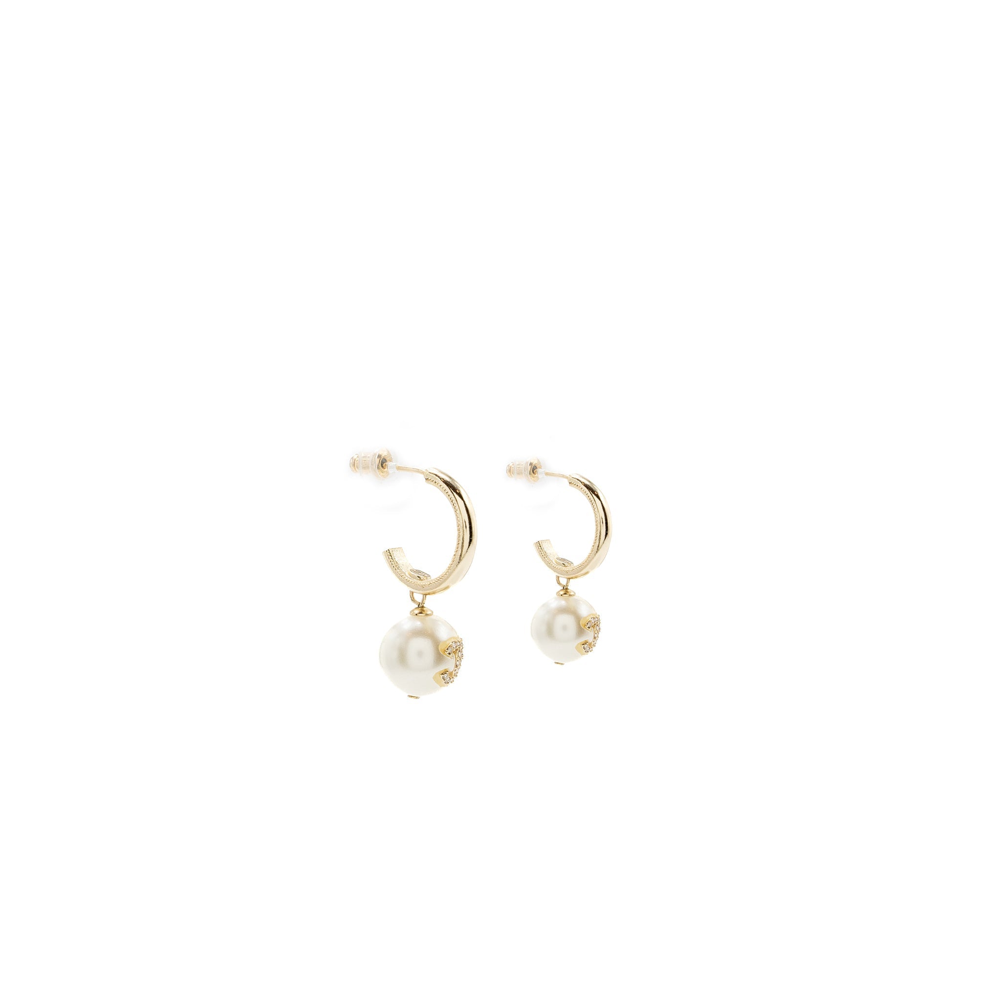 CHANEL ROUND DROPPED EARRINGS CRYSTAL/ PEARL LIGHT GOLD TONE
