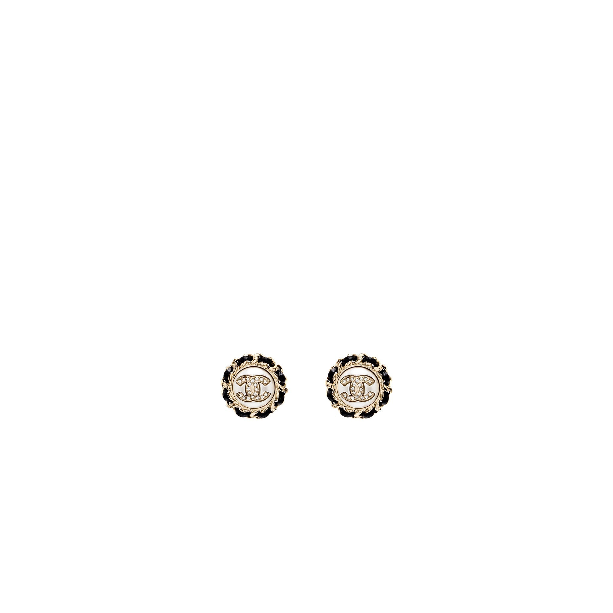CHANEL ROUND CC LOGO EARRINGS CRYSTAL/ LEATHER LGHW