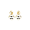CHANEL GIANT CC LOGO EAR CLIP ENAMEL BLACK/WHITE GOLD TONE