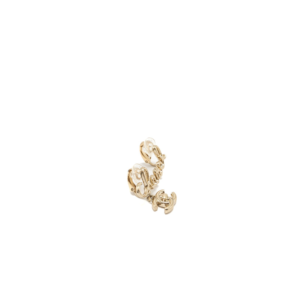 CHANEL LETTER AND CC DROP EAR CLIP GOLD TONE