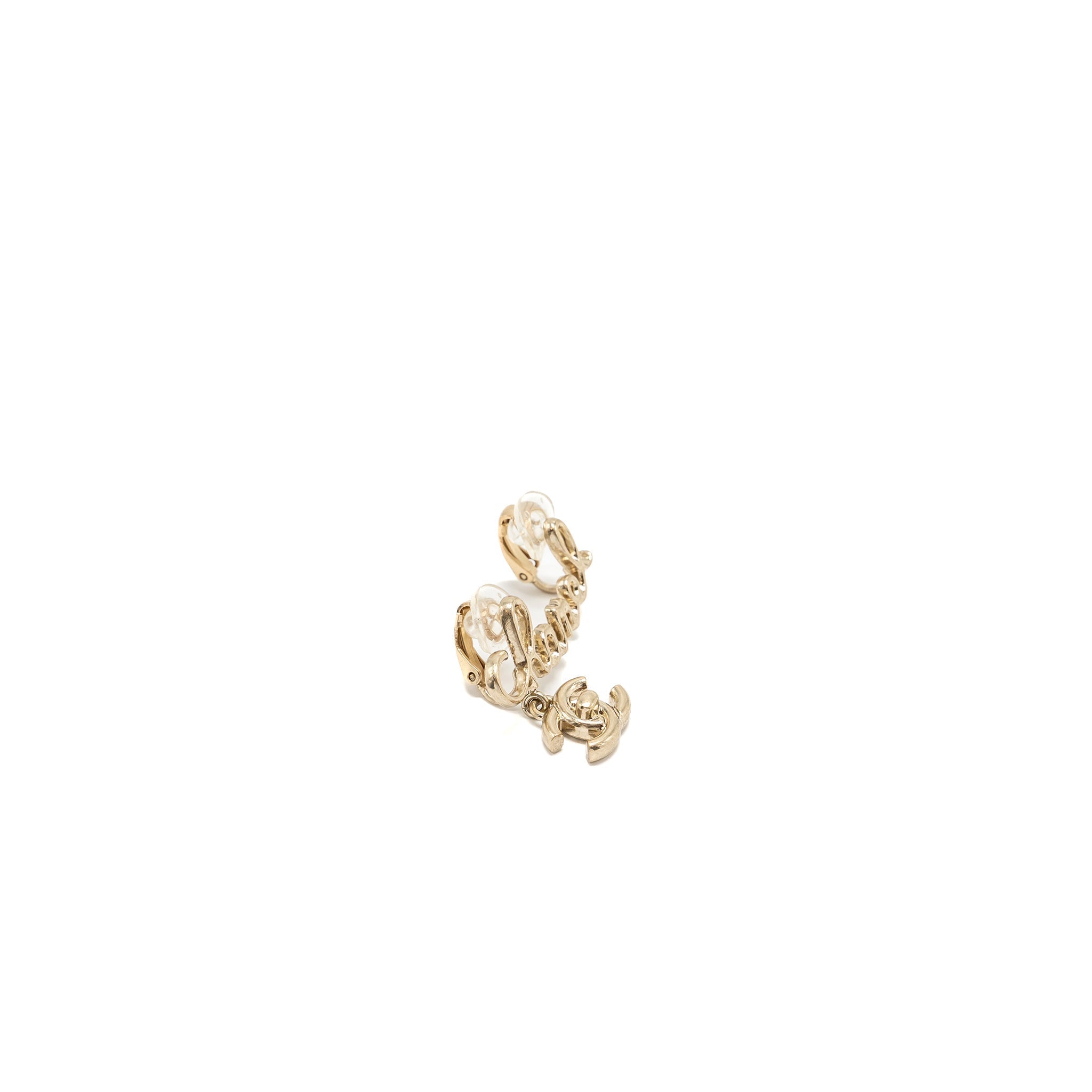 CHANEL LETTER AND CC DROP EAR CLIP GOLD TONE