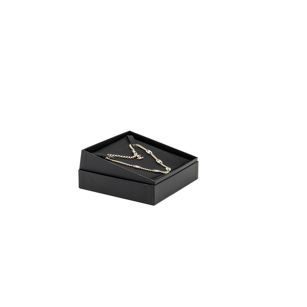 CHANEL CC LOGO CHAIN CHOCKER /NECKLACE CRYSTAL LIGHT GOLD TONE