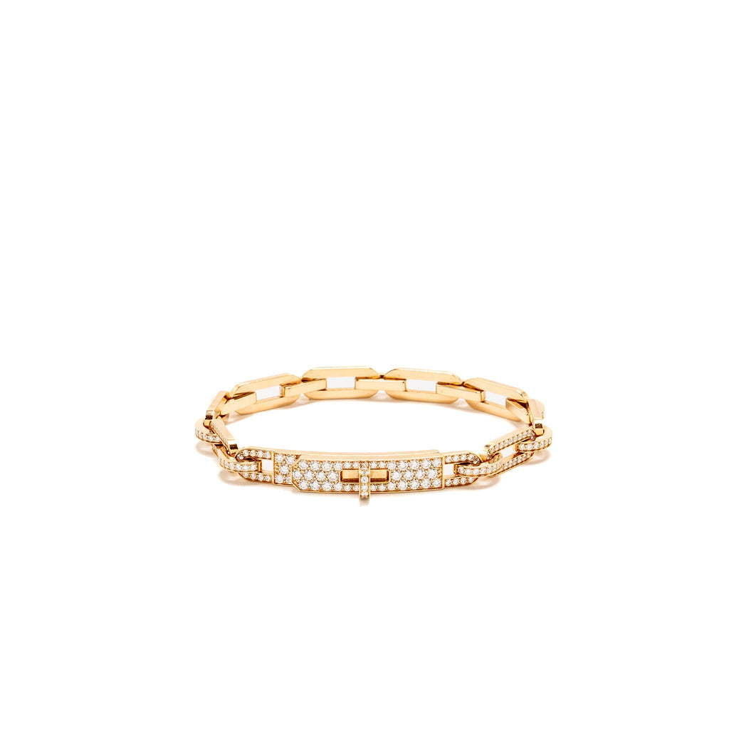 HERMES KELLY CHAINE BRACELET ROSE GOLD DIAMOND PAVED