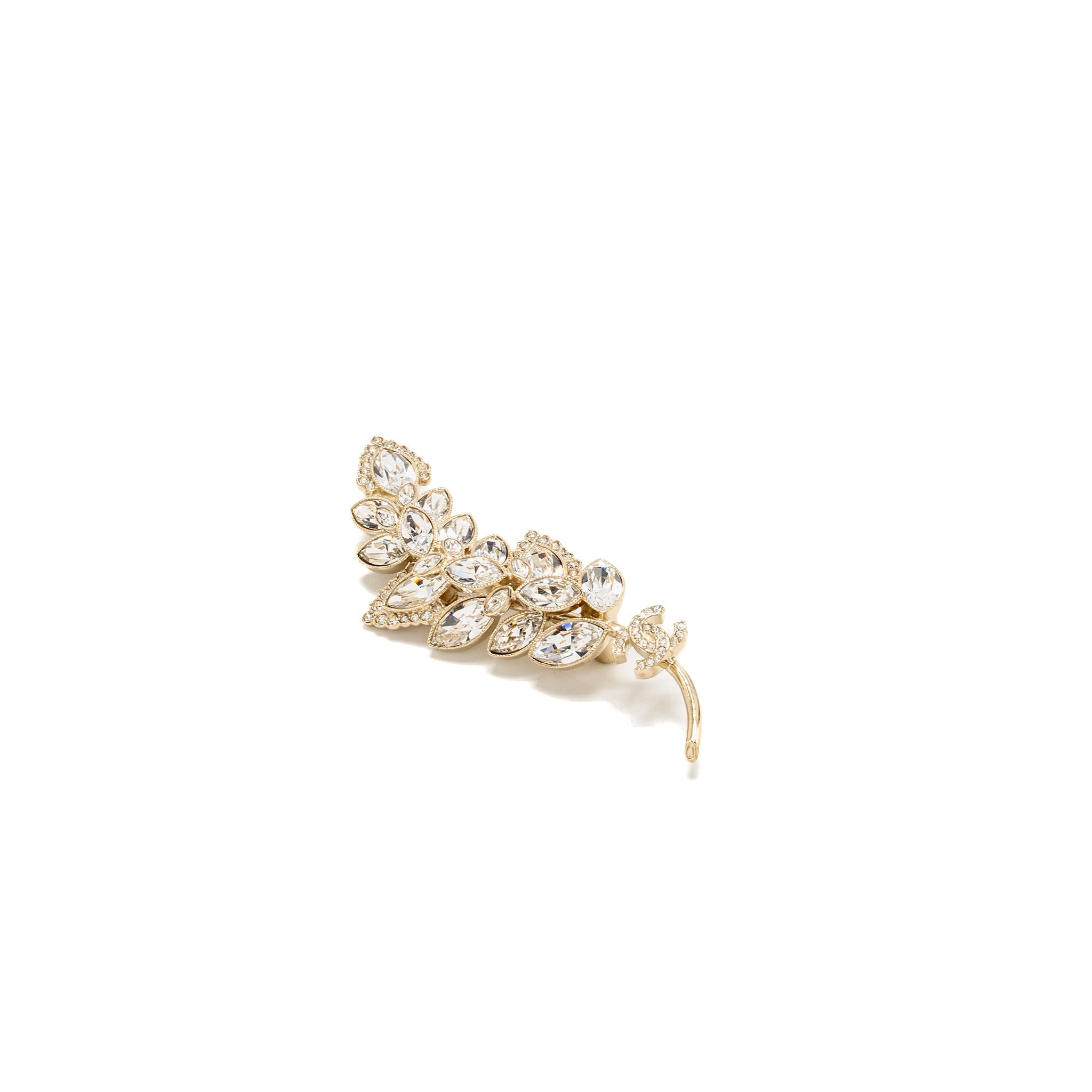 CHANEL CC LEAVES BROOCH CRYSTAL LIGHT GOLD TONE