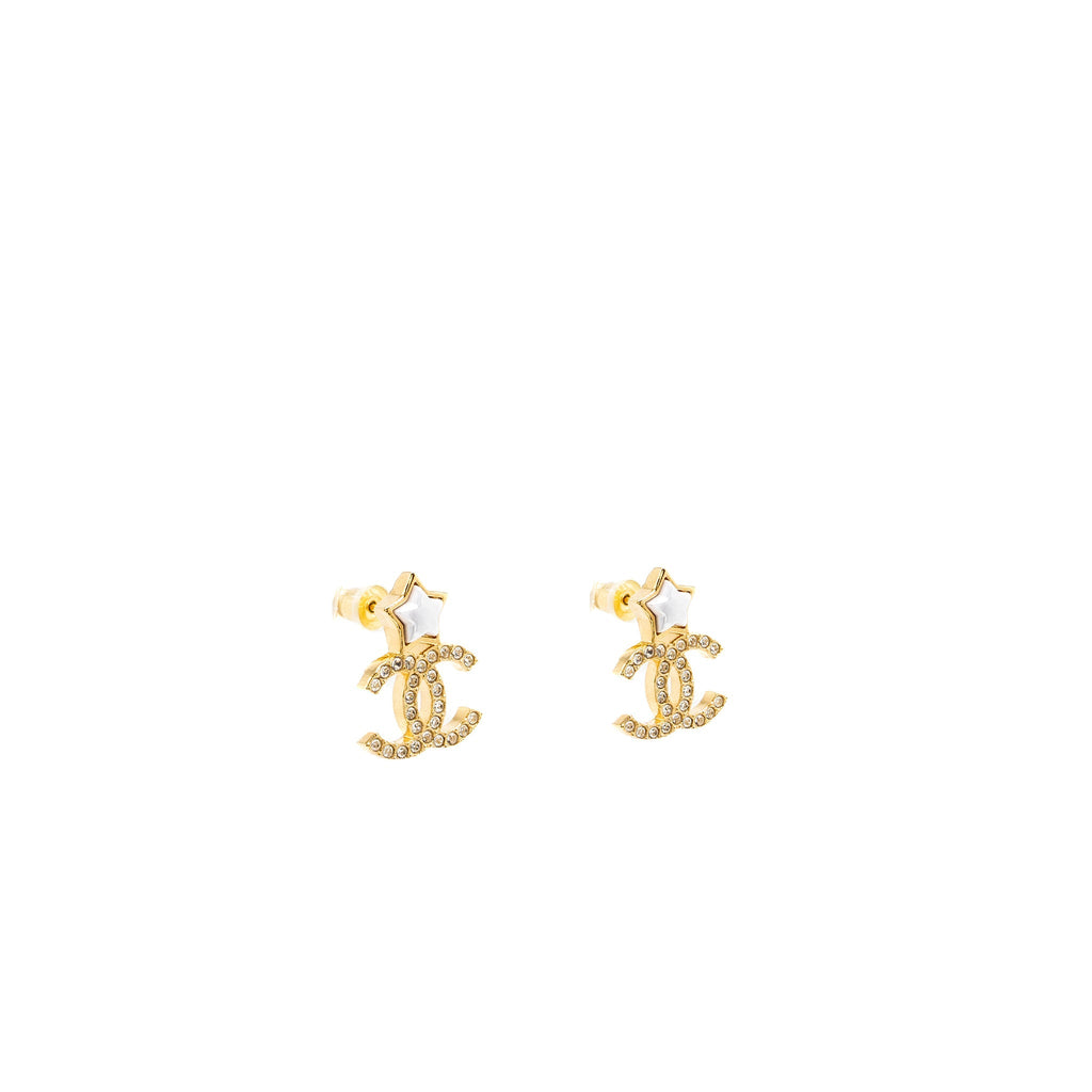 CHANEL STAR AND CC LOGO EARRINGS LIGHT GOLD TONE