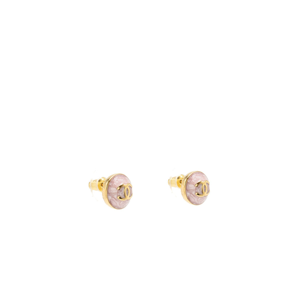 CHANEL 26C ROUND CC LOGO EARRINGS PINK GOLD TONE