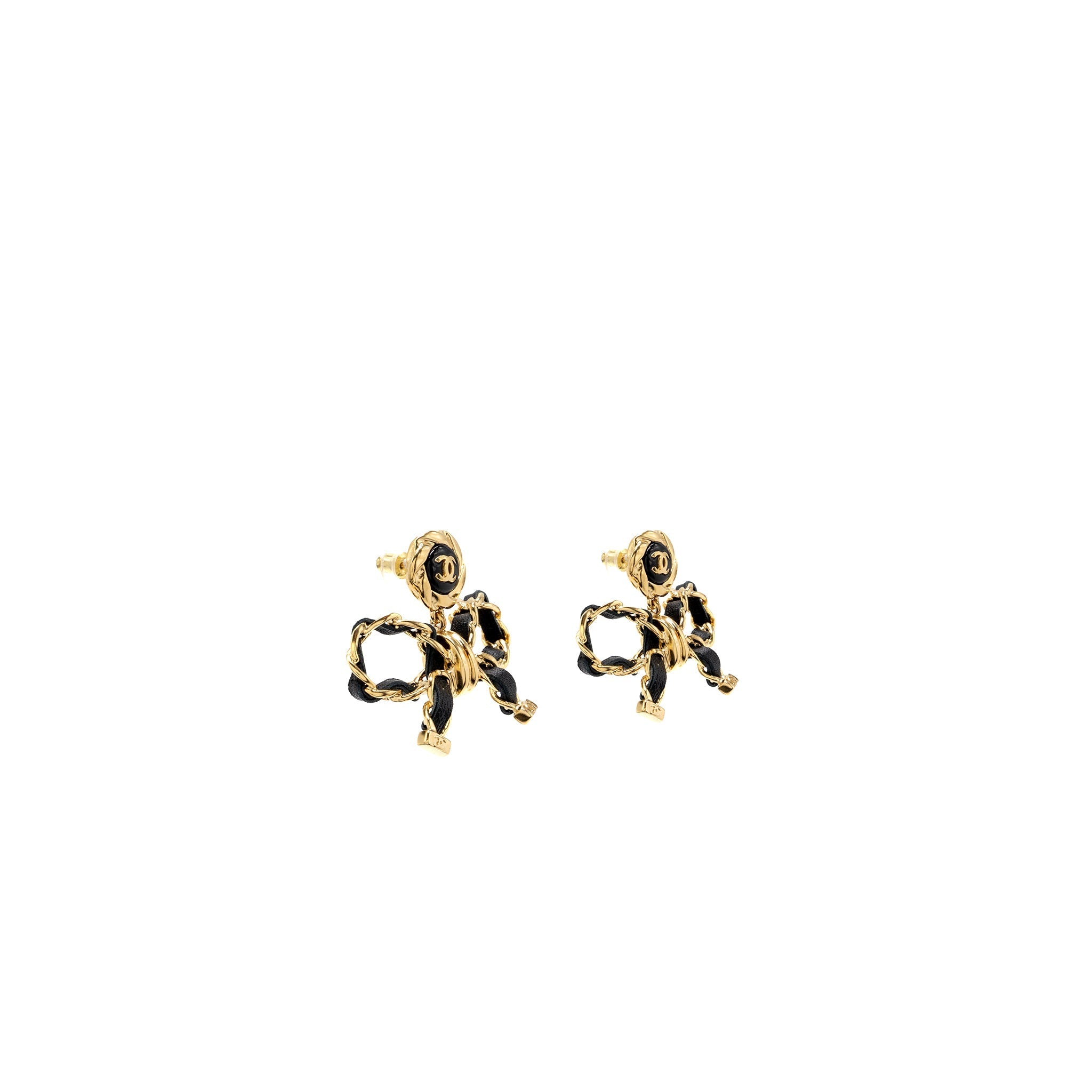CHANEL CC LOGO BOW DROP EARRINGS BIG MODEL LGHW