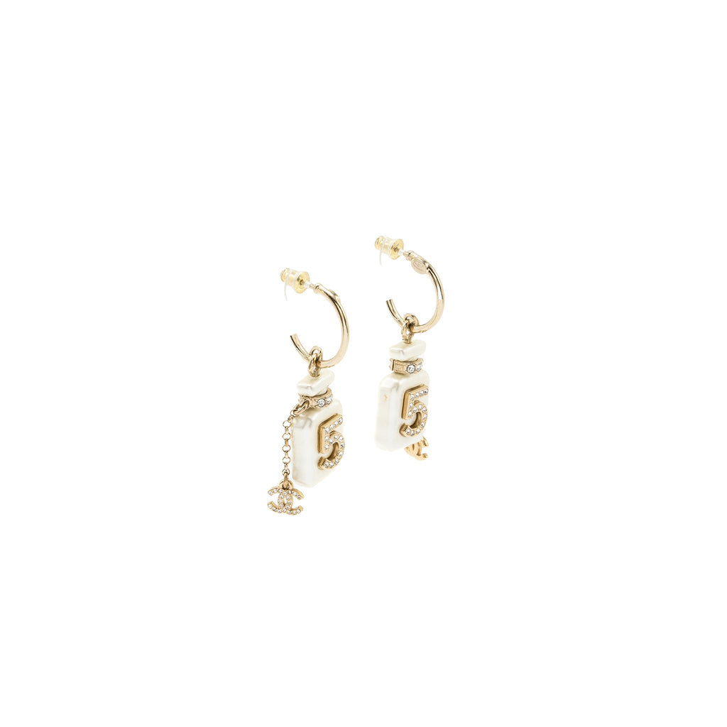 CHANEL NO.5 PERFUME BOTTLE EARRINGS CRYSTAL /LIGHT GOLD TONE
