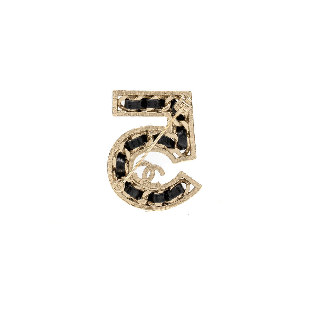 CHANEL NO.5 LEATHER CHAIN CRYSTAL BROOCH LGHW
