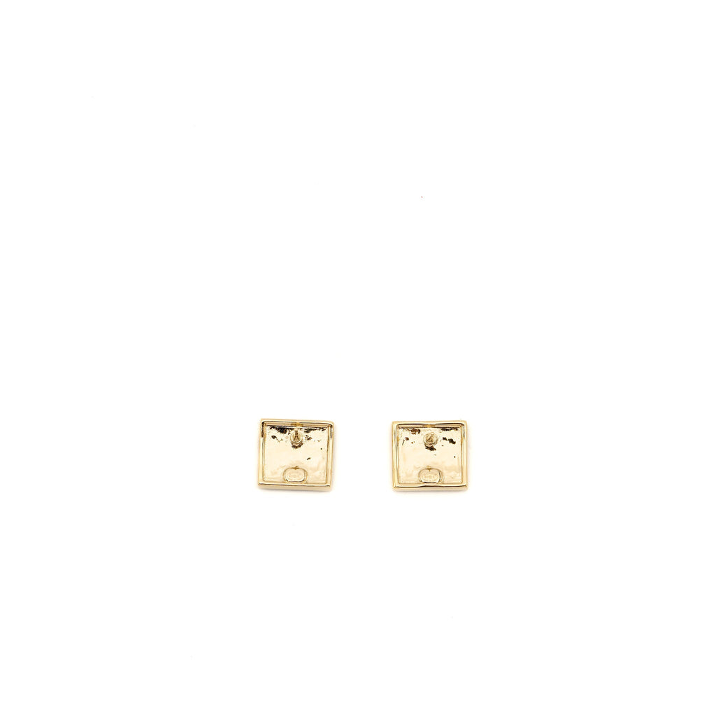 CHANEL SQUARE CC LOGO EARRINGS LIGHT GOLD TONE