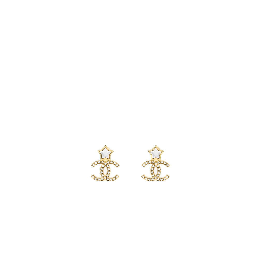 CHANEL STAR AND CC LOGO EARRINGS LIGHT GOLD TONE