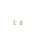 CHANEL STAR AND CC LOGO EARRINGS LIGHT GOLD TONE