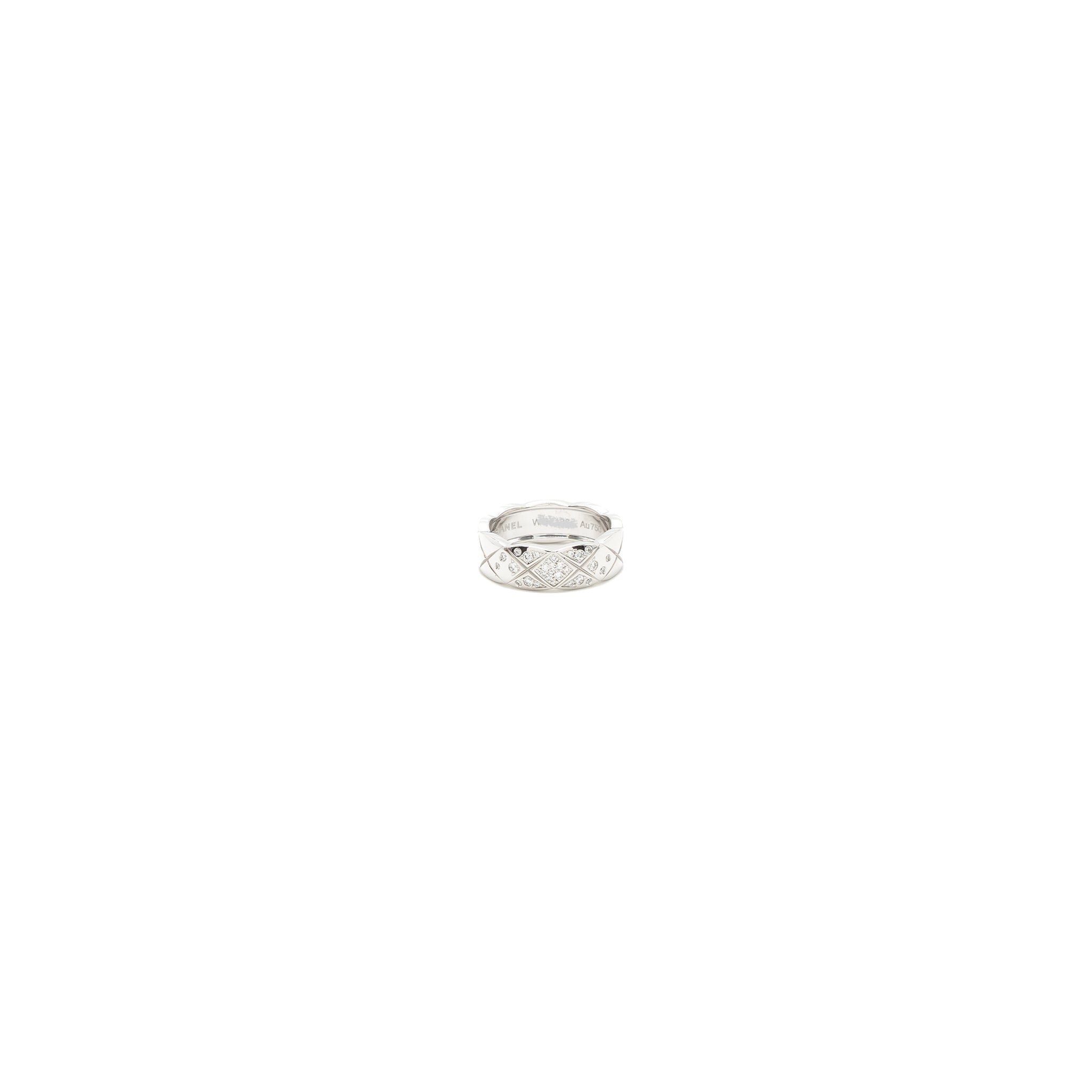 CHANEL COCO CRUSH RING SMALL VERSION QUILTED MOTIF WHITE GOLD WITH DIAMONDS