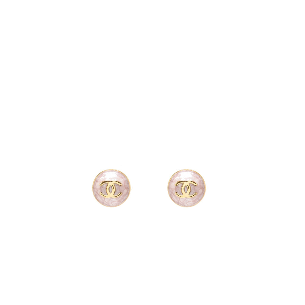 CHANEL 26C ROUND CC LOGO EARRINGS PINK GOLD TONE