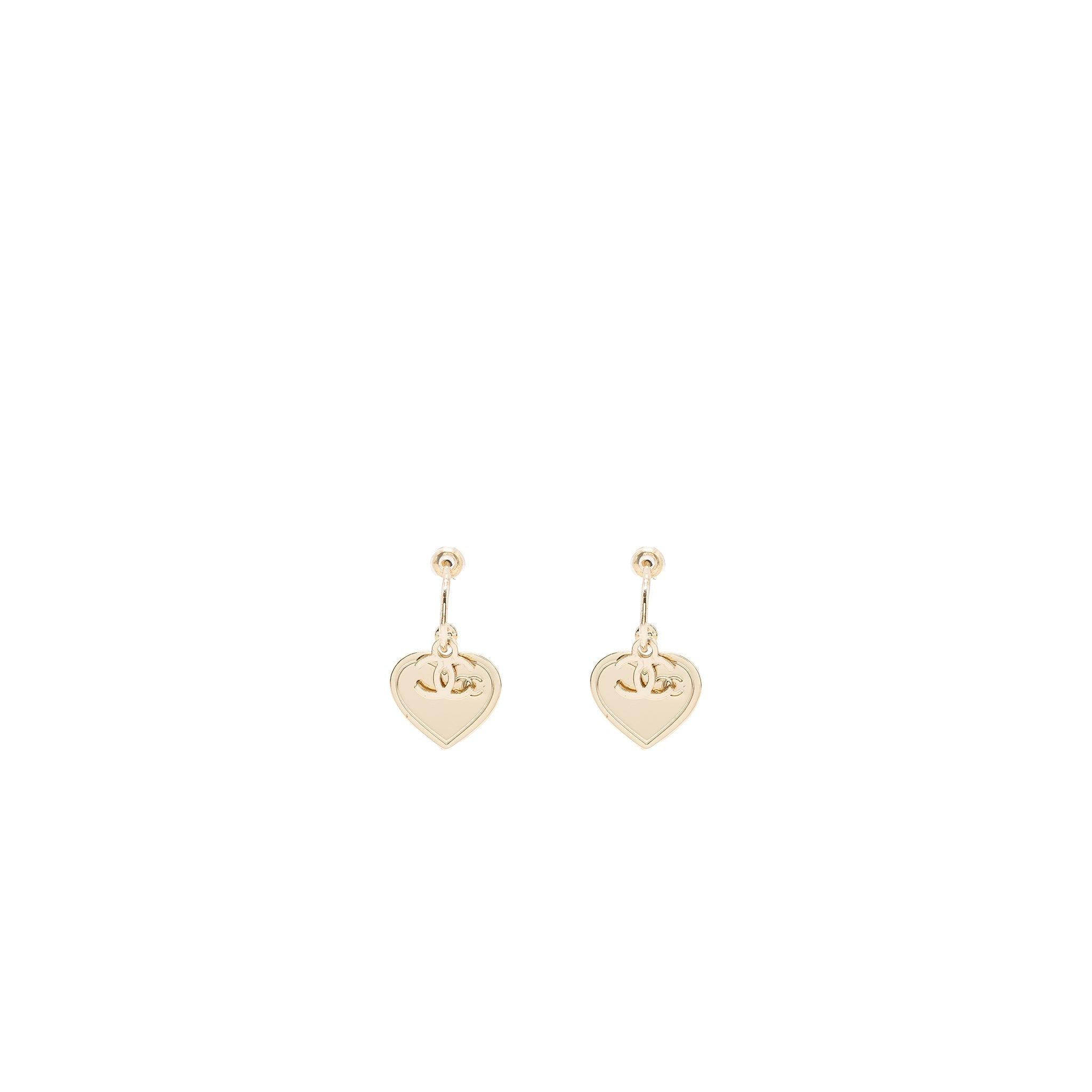 CHANEL CC LOGO HEART DROPPED EARRINGS LIGHT GOLD TONE
