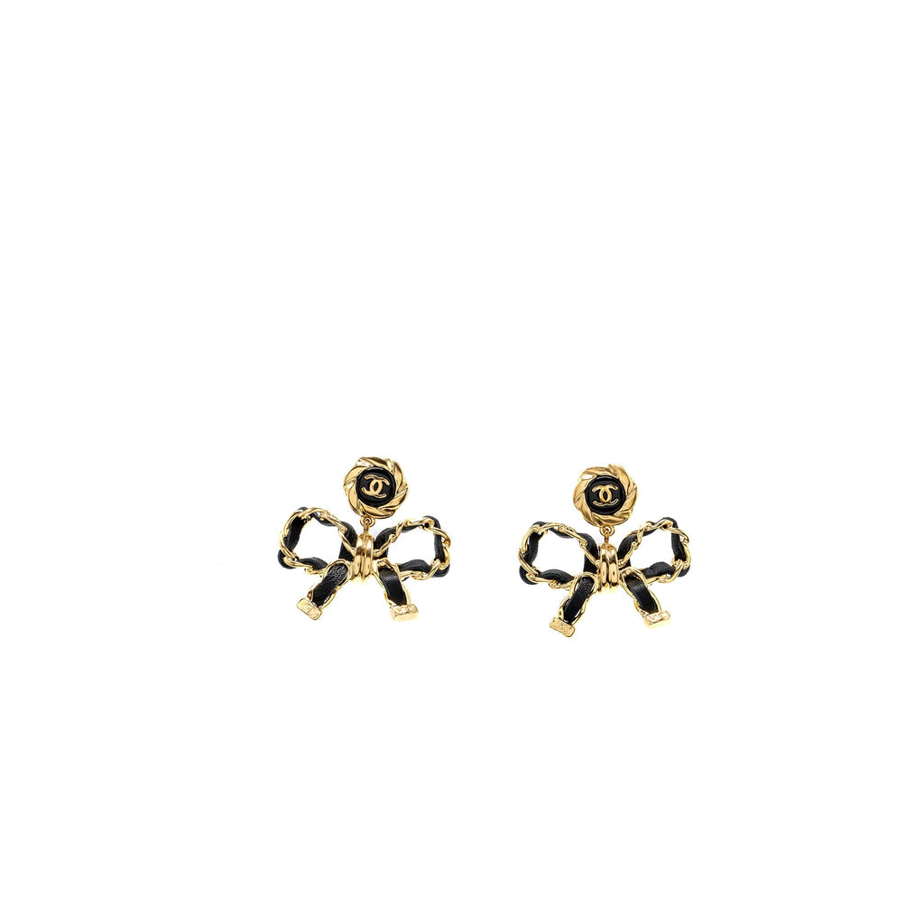 CHANEL CC LOGO BOW DROP EARRINGS BIG MODEL LGHW
