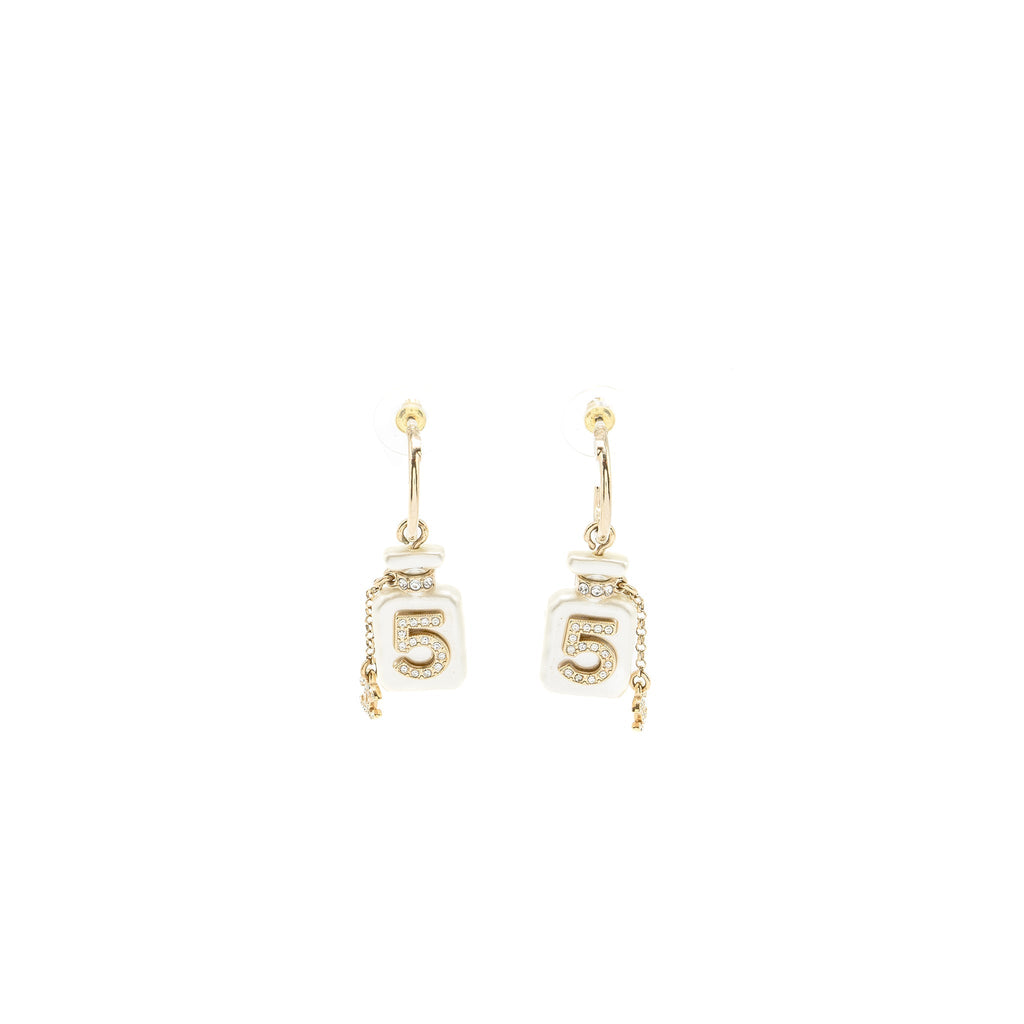 CHANEL NO.5 PERFUME BOTTLE EARRINGS CRYSTAL /LIGHT GOLD TONE