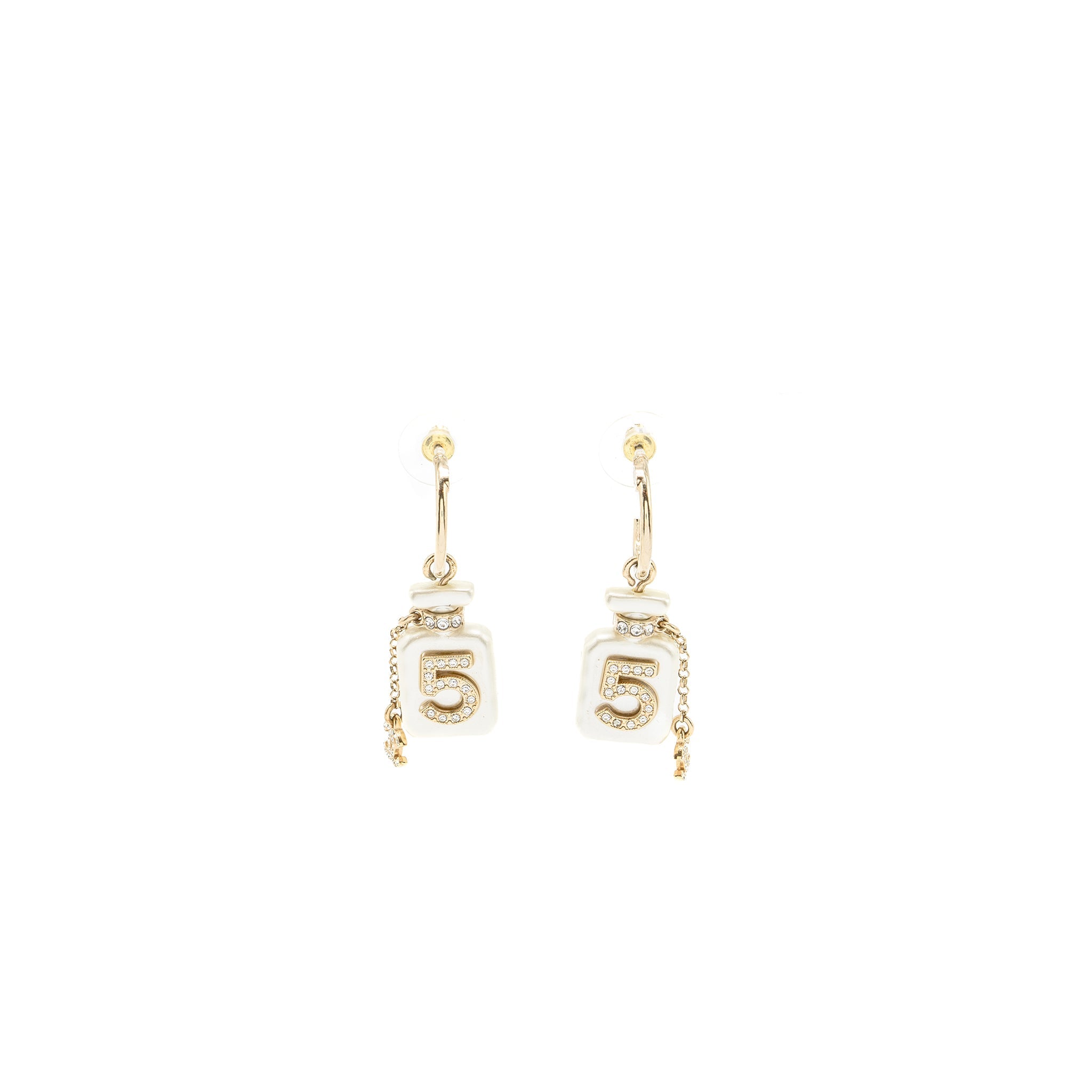 CHANEL NO.5 PERFUME BOTTLE EARRINGS CRYSTAL /LIGHT GOLD TONE