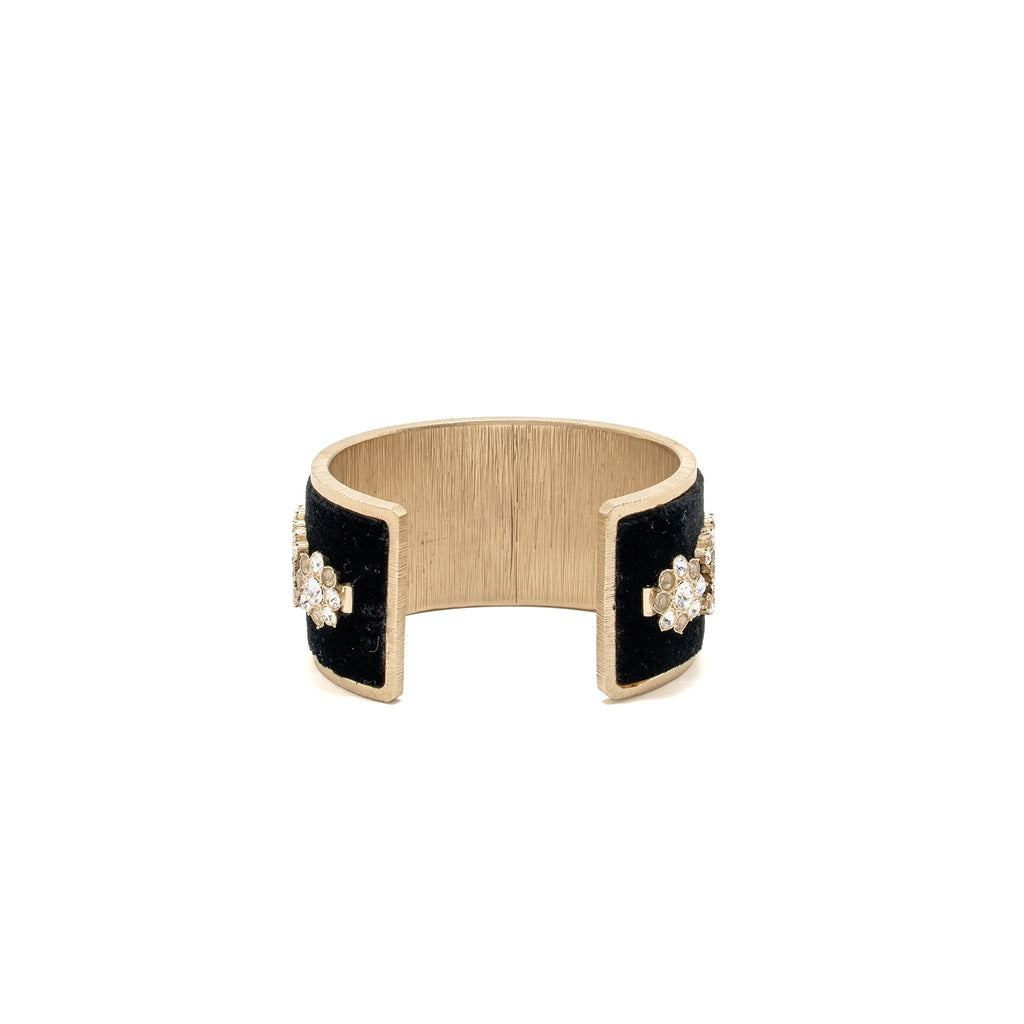 CHANEL CC CUFF BRACELET VELVET/CRYSTAL LIGHT GOLD TONE