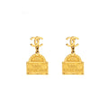CHANEL CC LOGO RUE CAMBON DROP EARRINGS GOLD TONE