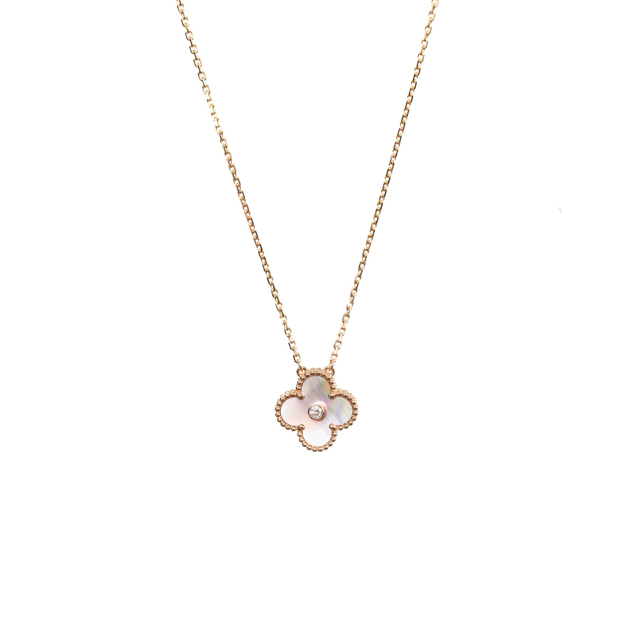 VAN CLEEF AND ARPELS AND ARPELS 2025 HOLIDAY PENDANT PINK MOTHER OF PEARL ROSE GOLD WITH DIAMOND
