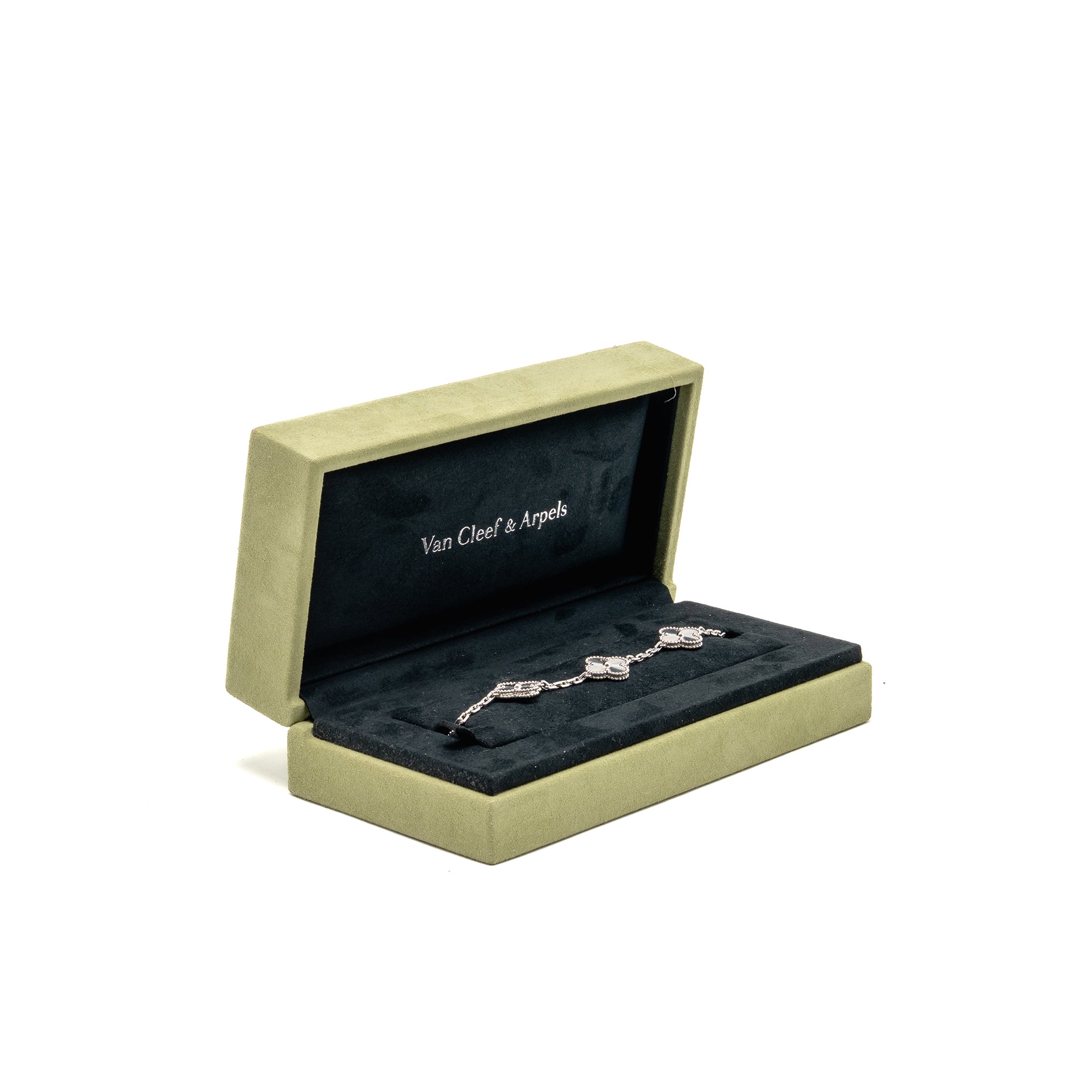 VAN CLEEF & ARPELS VINTAGE ALHAMBRA BRACELET 5 MOTIFS GUILLOCHE WHITE GOLD