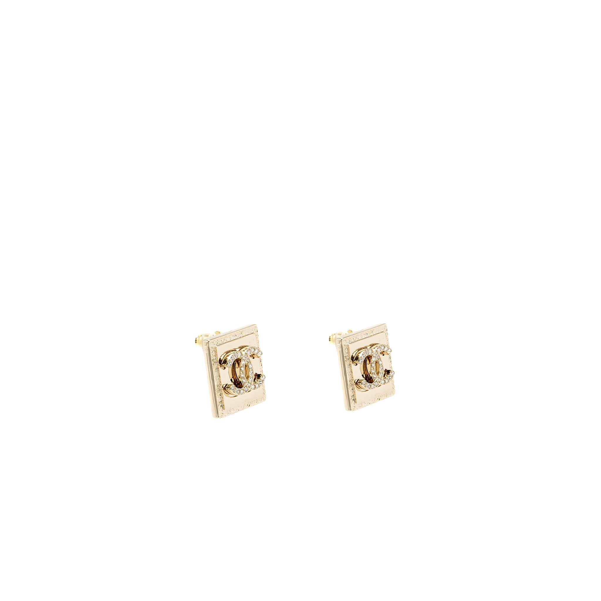 CHANEL SQUARE CC LOGO CRYSTAL LIGHT GOLD TONE