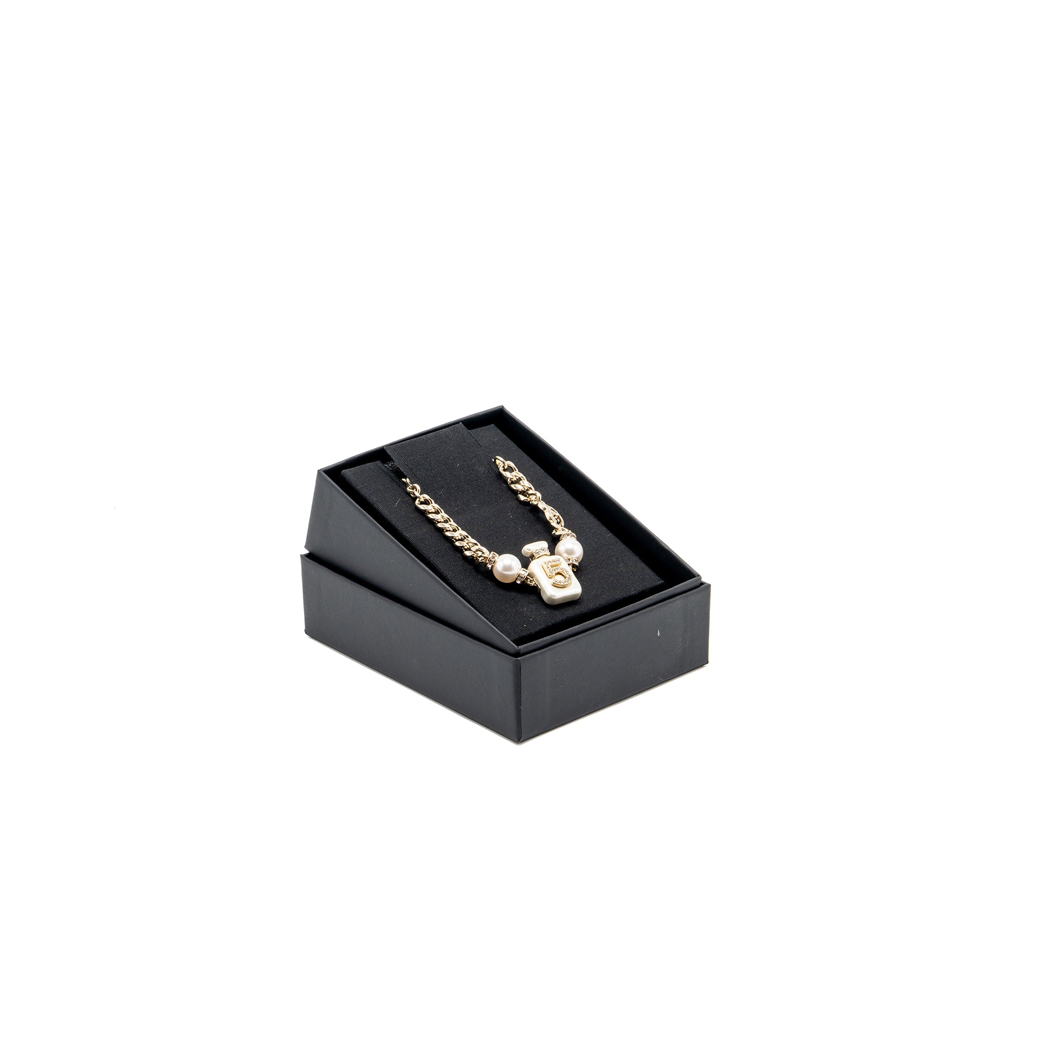 CHANEL NO.5 PERFUME BOTTLE BRACELET CRYSTAL/PEARL LIGHT GOLD TONE