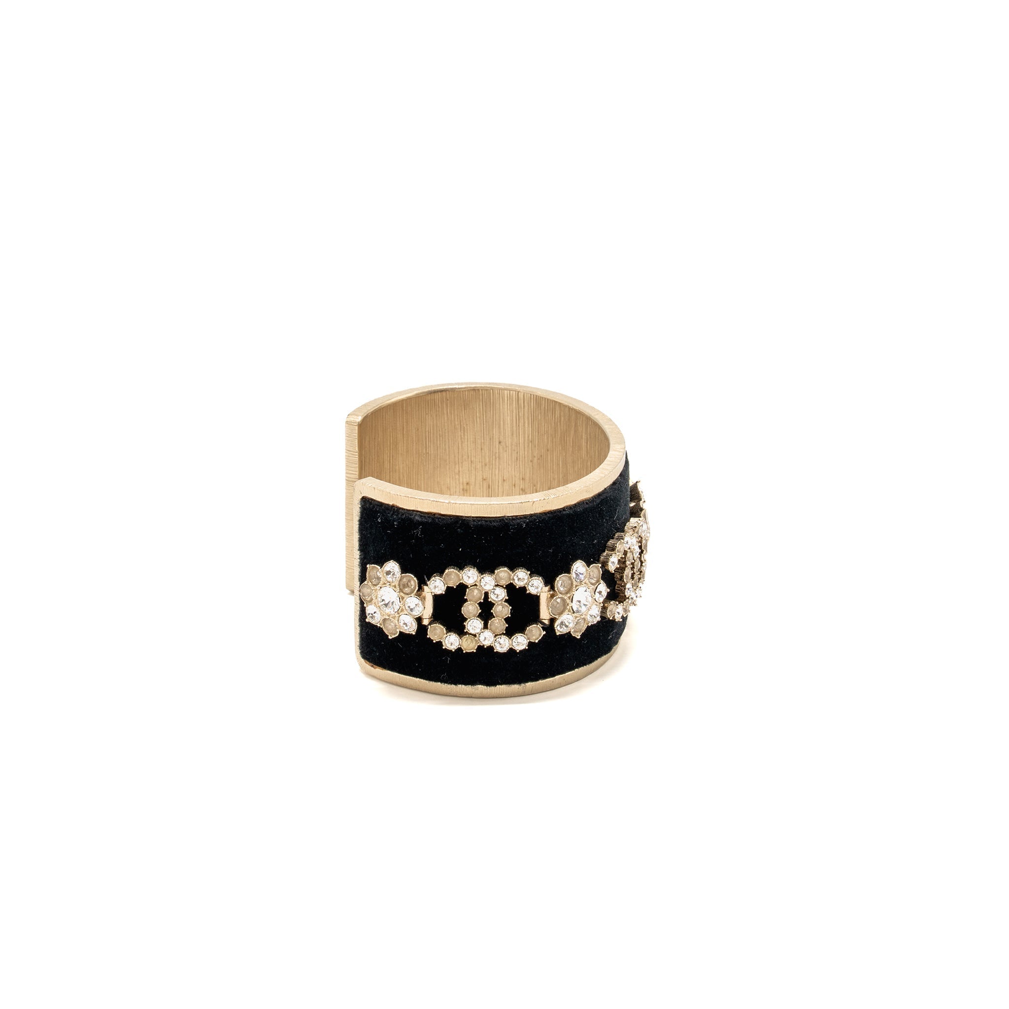 CHANEL CC CUFF BRACELET VELVET/CRYSTAL LIGHT GOLD TONE