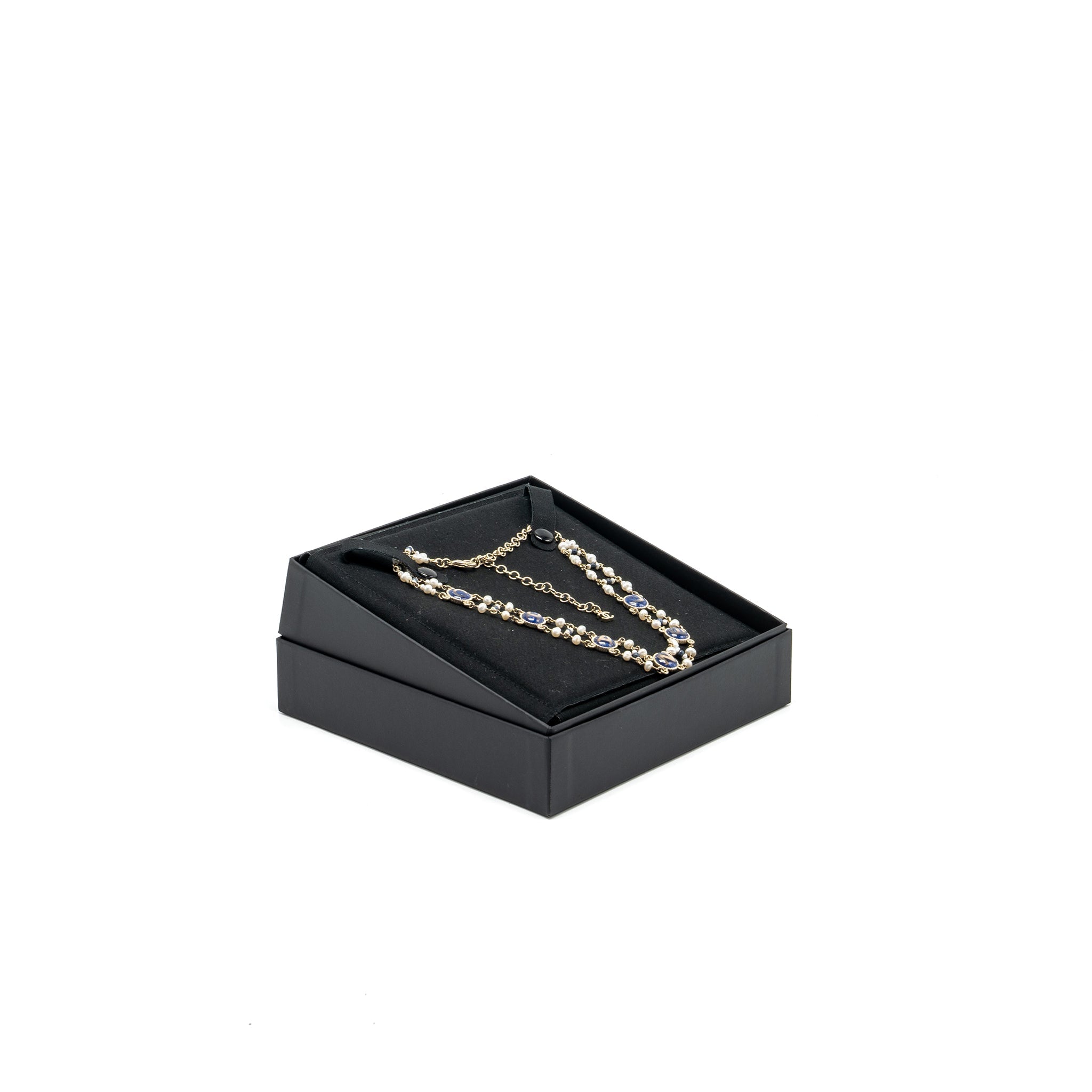 CHANEL DETAILED LETTER CHECKER BLUE / LIGHT GOLD TONE