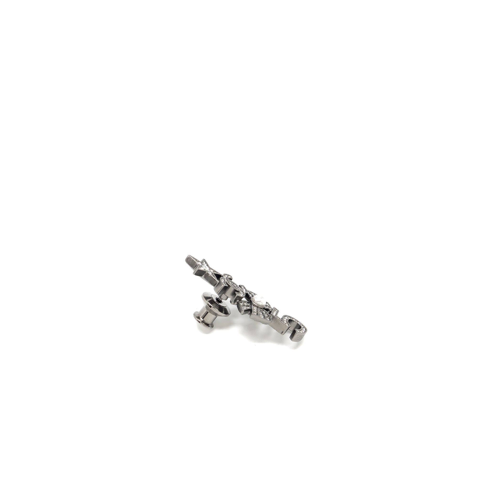 CHANEL STAR / 5 / RIBBON BROOCH WITH CRYSTAL SILVER TONE