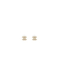 CHANEL CC LOGO CRYSTAL EARRINGS LIGHT GOLD TONE