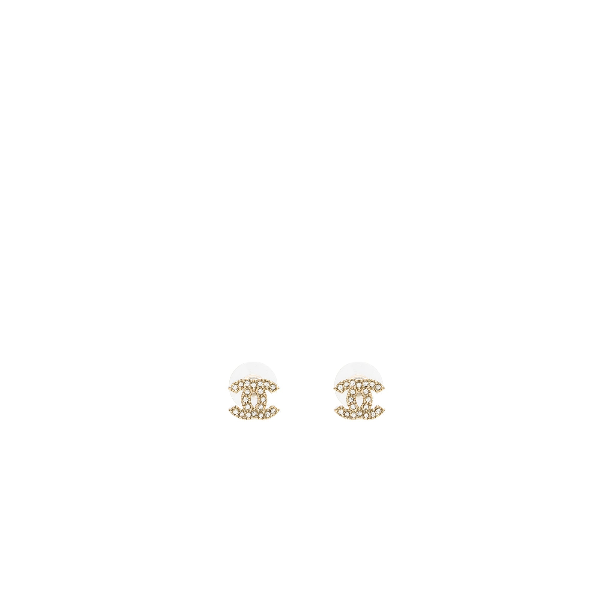 CHANEL CC LOGO CRYSTAL EARRINGS LIGHT GOLD TONE