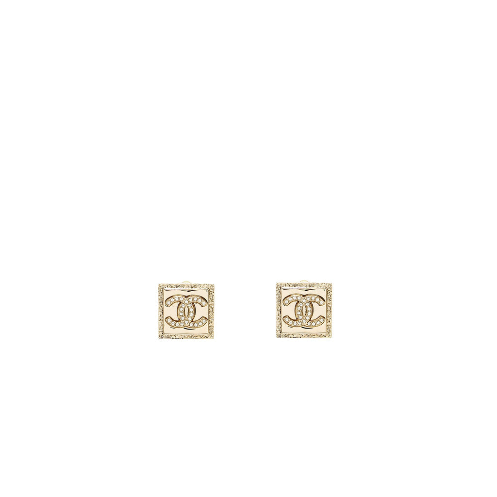 CHANEL SQUARE CC LOGO CRYSTAL LIGHT GOLD TONE