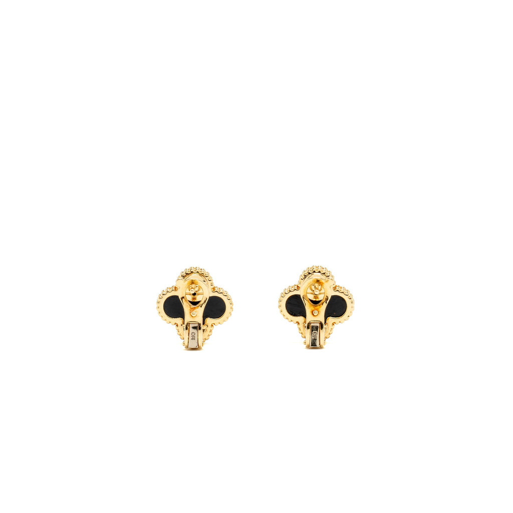 VAN CLEEF & ARPELS VINTAGE ALHAMBRA EARRINGS ONYX YELLOW GOLD