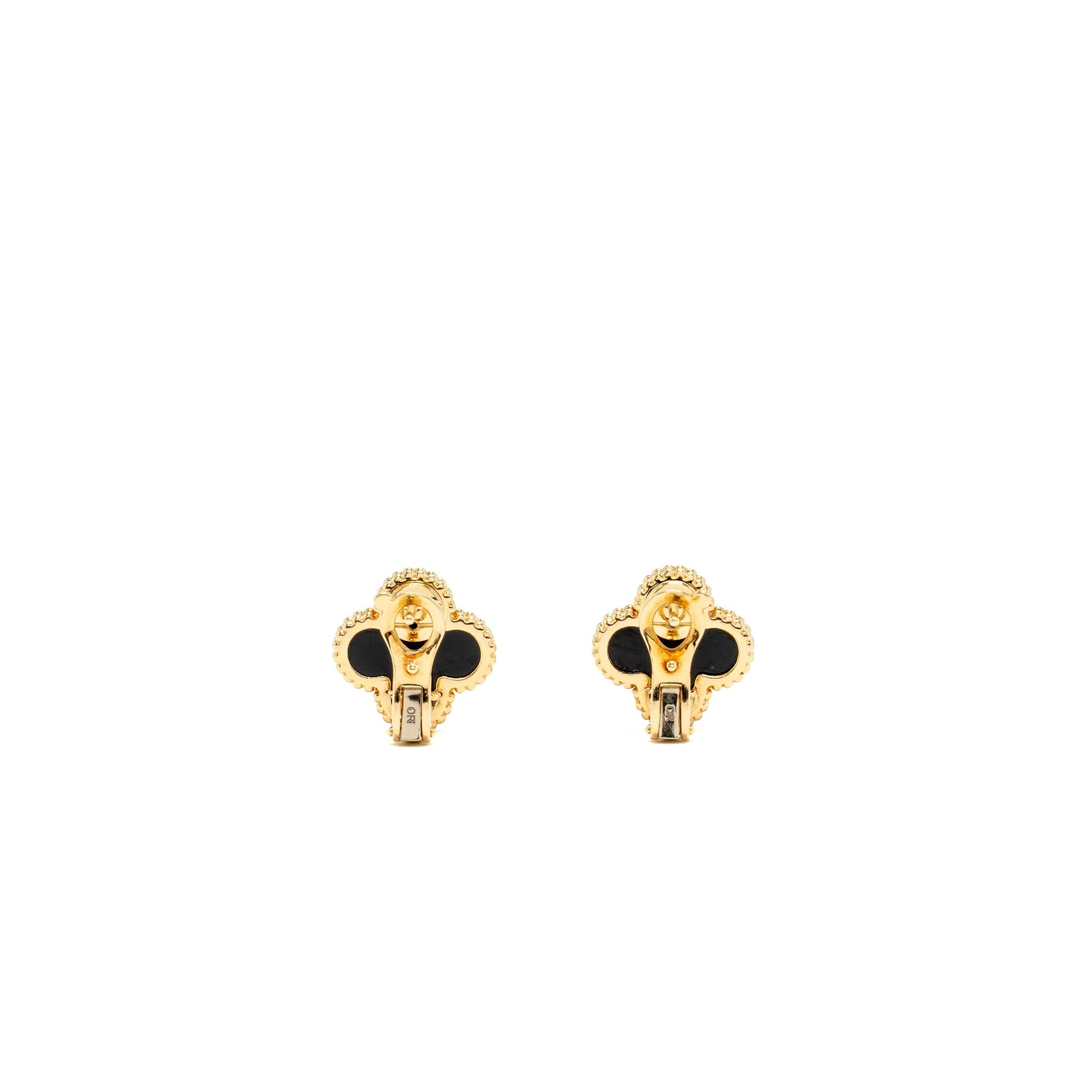 VAN CLEEF & ARPELS VINTAGE ALHAMBRA EARRINGS ONYX YELLOW GOLD
