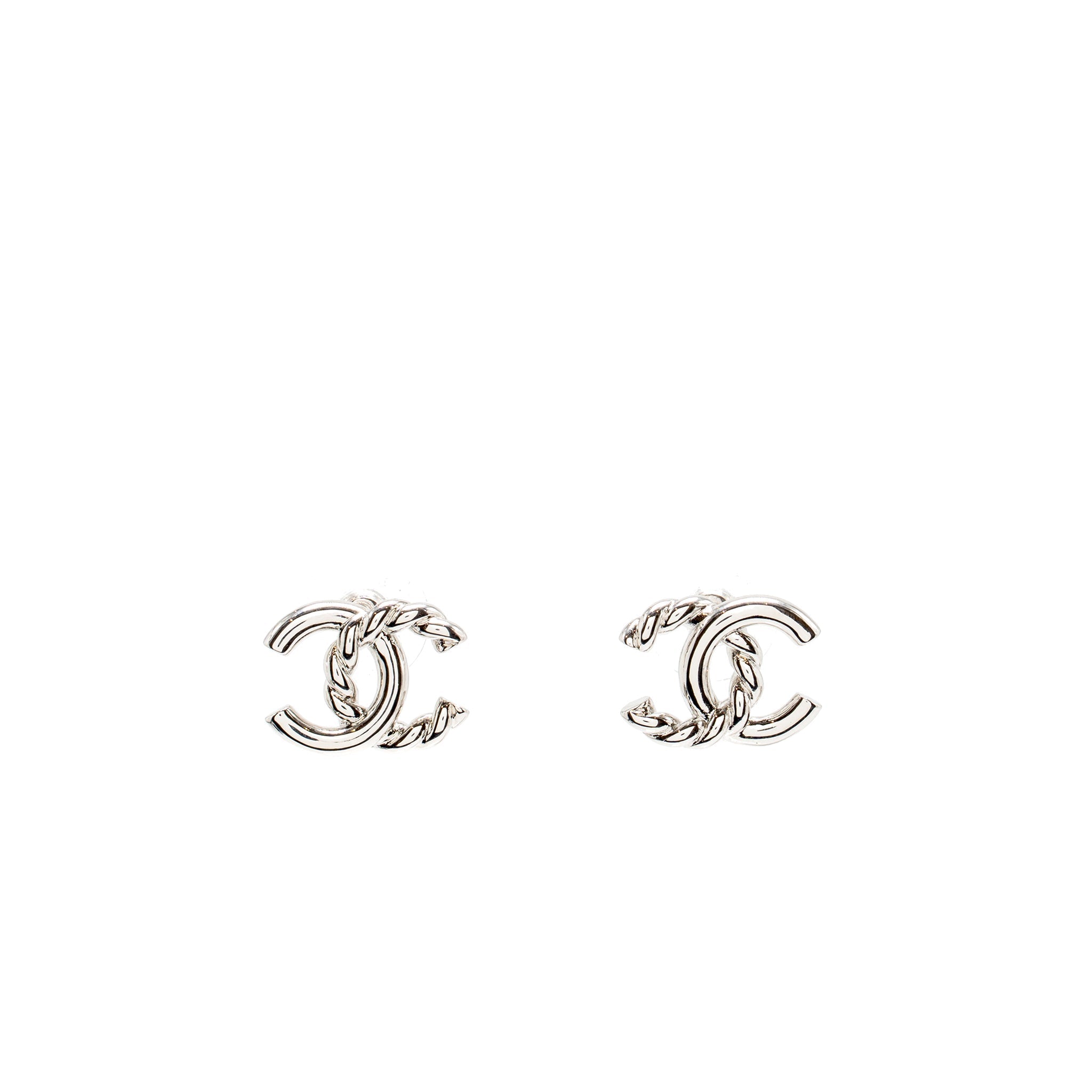CHANEL CC LOGO EARRINGS SILVER TONE
