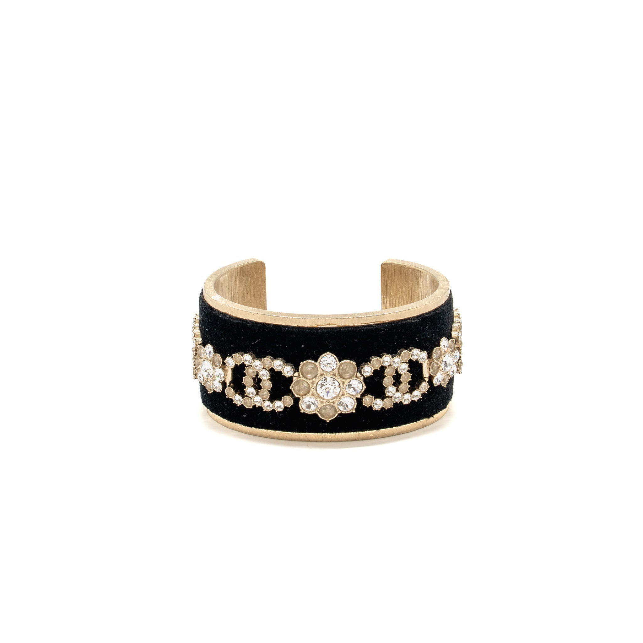 CHANEL CC CUFF BRACELET VELVET/CRYSTAL LIGHT GOLD TONE