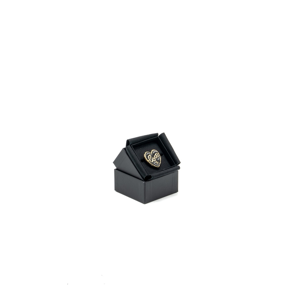 CHANEL COCO HEART BROOCH BLACK / GOLD TONE
