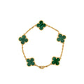 VAN CLEEF AND ARPELS VINTAGE ALHAMBRA BRACELET 5 MOTIF 18K YELLOW GOLD, MALACHITE