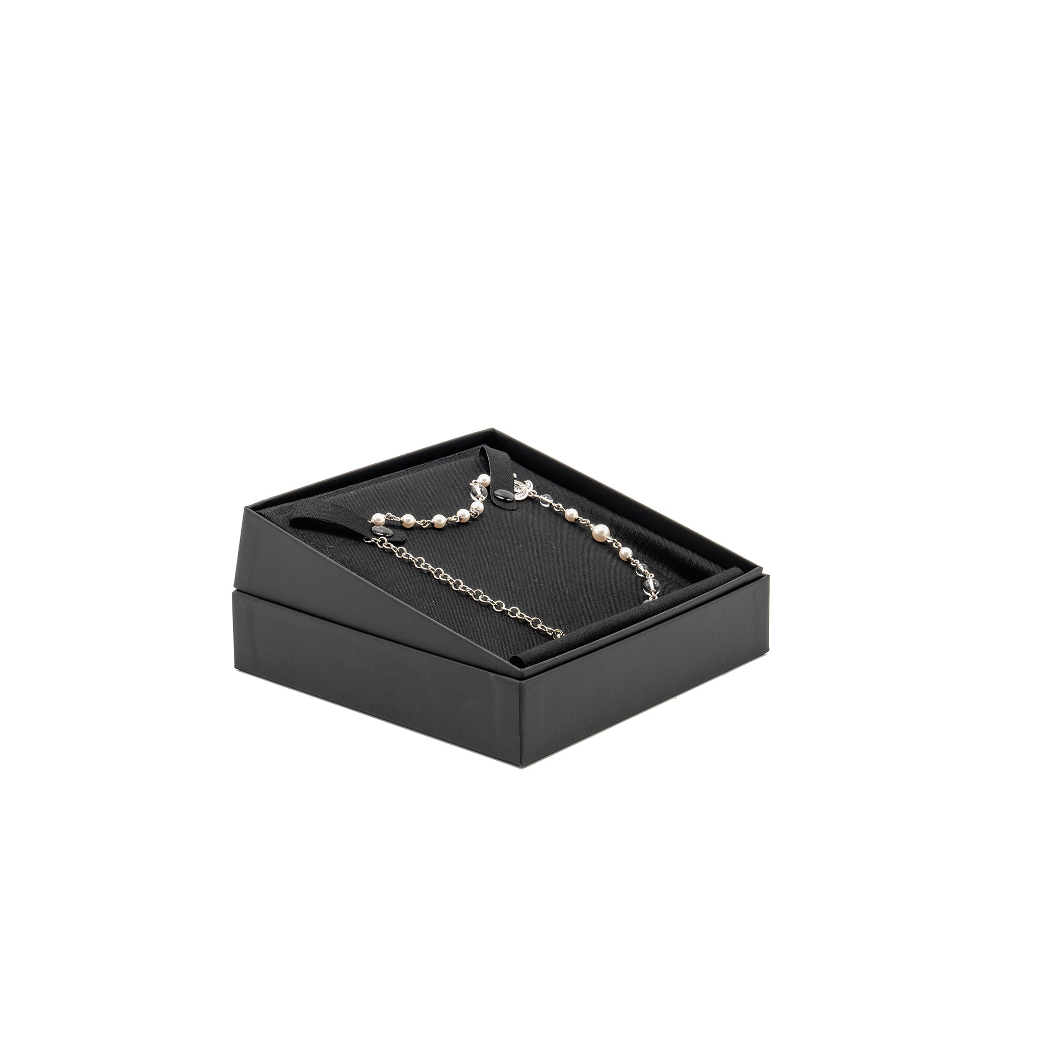 CHANEL CC LOGO NECKLACE METAL, PEARL, CRYSTAL SILVER TONE