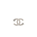 CHANEL CC LOGO STAR BROOCH WITH CRYSTAL SILVER TONE