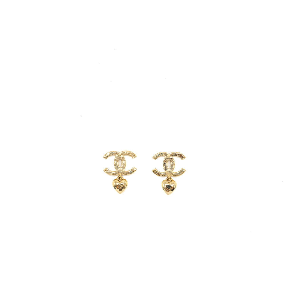 CHANEL CC LOGO DROPPED EARRINGS WITH CRYSTAL GOLD TONE