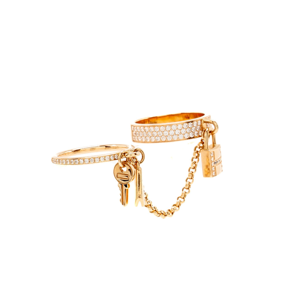 HERMES KELLY CADENAS DOUBLE RING ROSE GOLD DIAMONDS