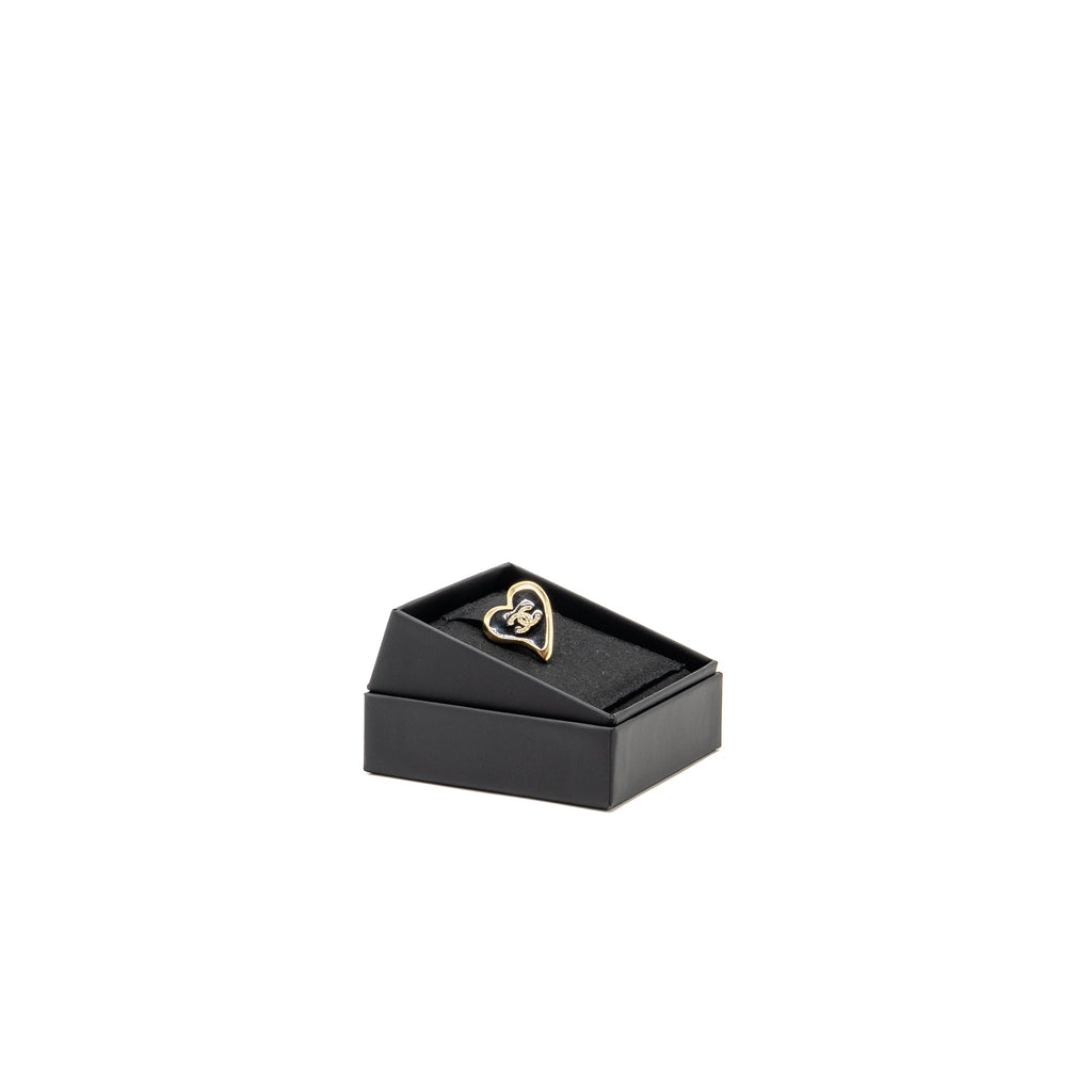 CHANEL HEART CC BROOCH CRYSTAL BLACK GOLD TONE