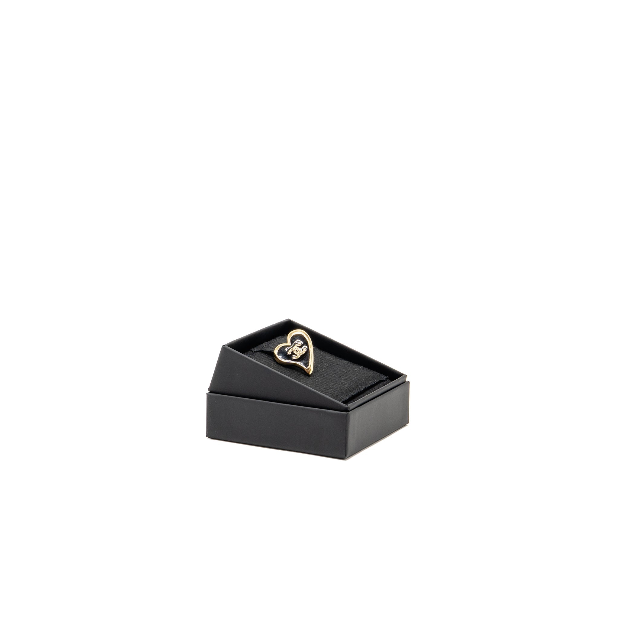 CHANEL HEART CC BROOCH CRYSTAL BLACK GOLD TONE