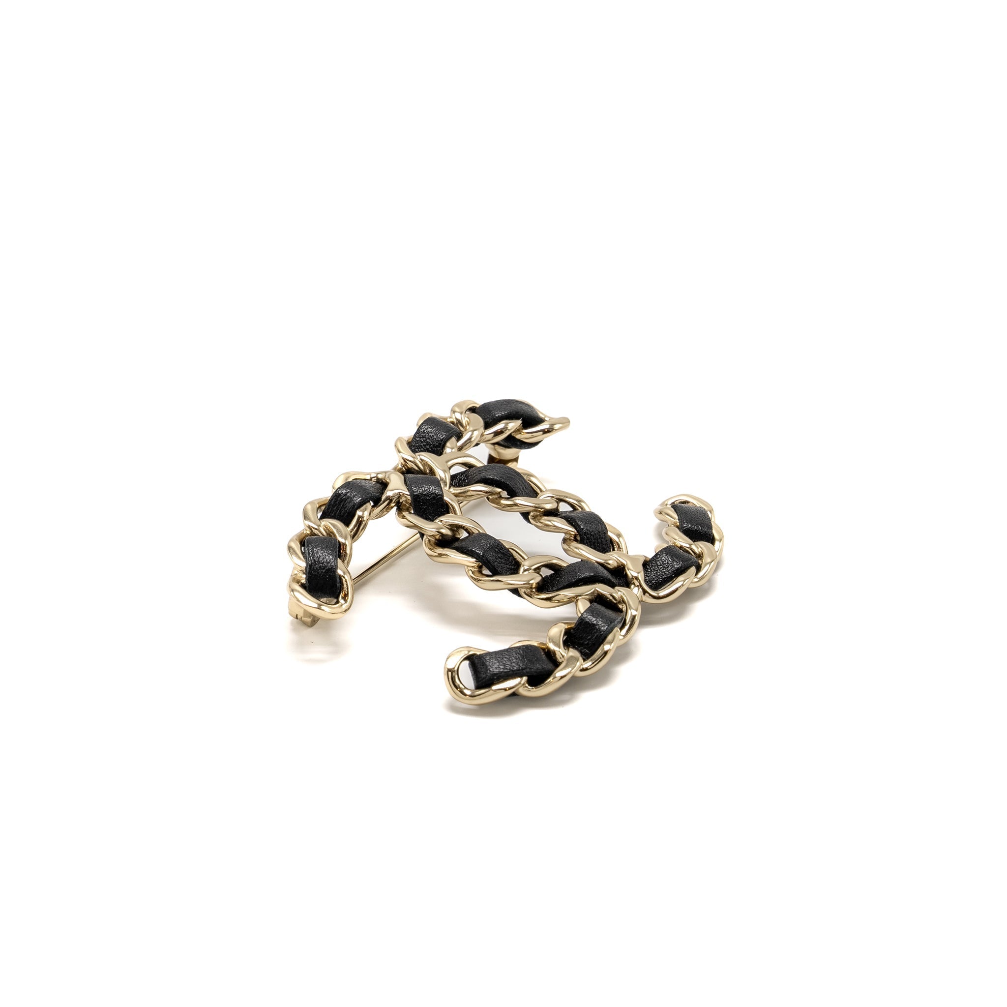 CHANEL CC LOGO LEATHER CHAIN BROOCH LGHW