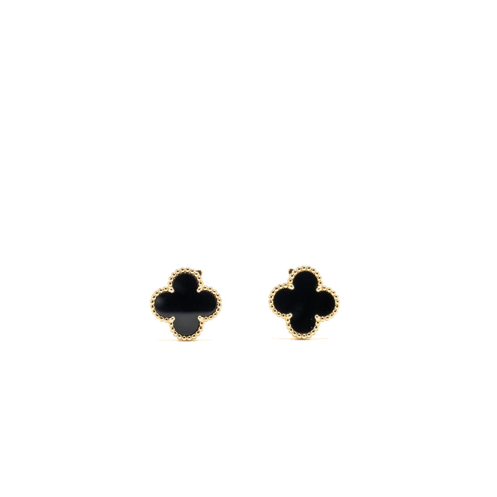 VAN CLEEF & ARPELS VINTAGE ALHAMBRA EARRINGS ONYX YELLOW GOLD