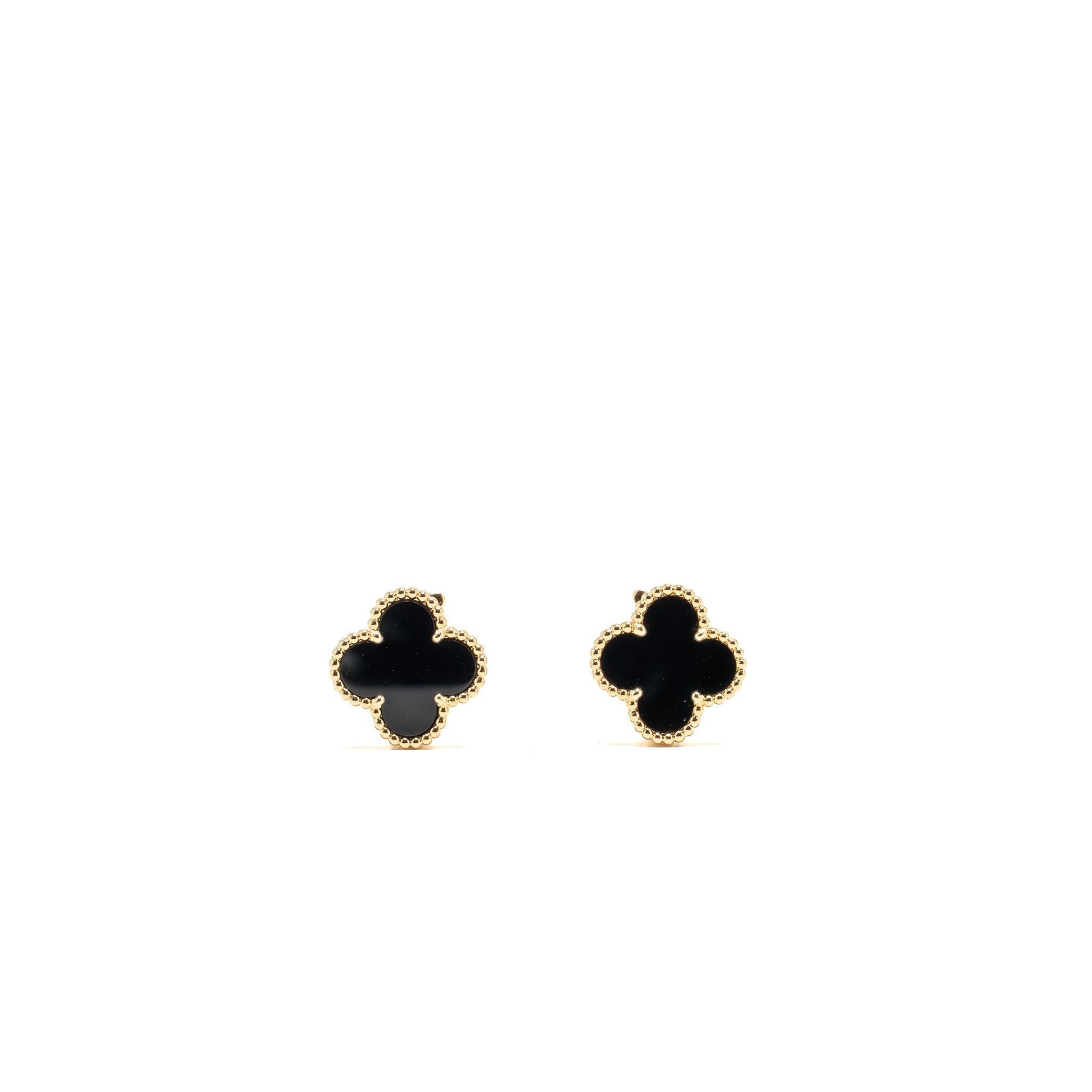 VAN CLEEF & ARPELS VINTAGE ALHAMBRA EARRINGS ONYX YELLOW GOLD